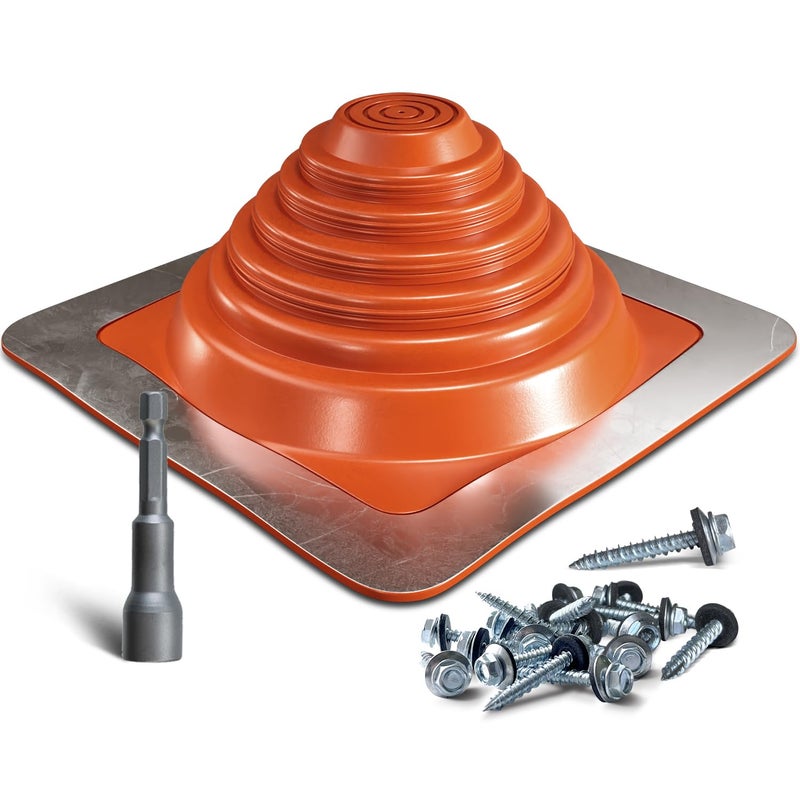 VIVIDA #3 Silicone Metal Roof Pipe Boot  High Temp Flexible Roof Jack Vent Boot for Pipe OD 1/4"" to 5""  Screws & Hex Socket Included  Square Base  Red  1 Pack - Image 1